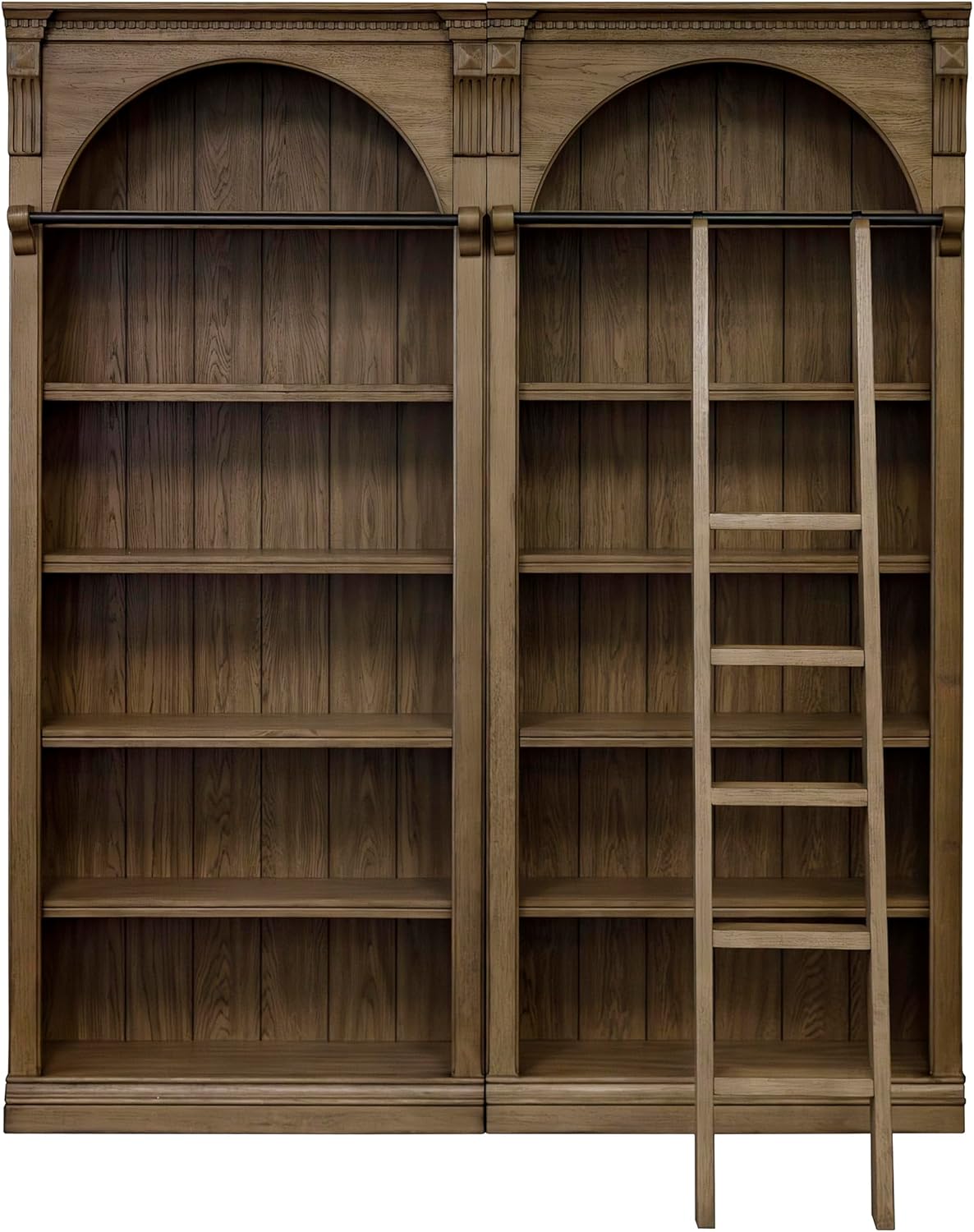 Brown 8' Tall Bookcase Wall with Ladder W6724