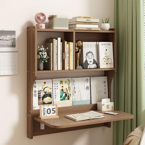 Brown Wall Mounted Drop-Leaf Table with Storage Shelves H47575