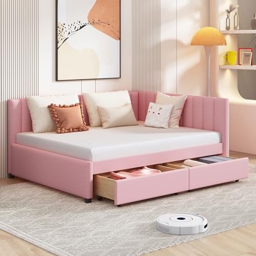 Twin Linen Fabric Upholstered Daybed with Trundle F815793