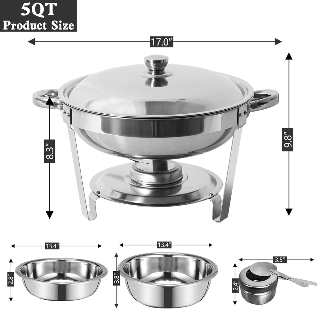 5 Qt Stainless Steel Round Chafing Dish Buffet Set 6 Pack V2605