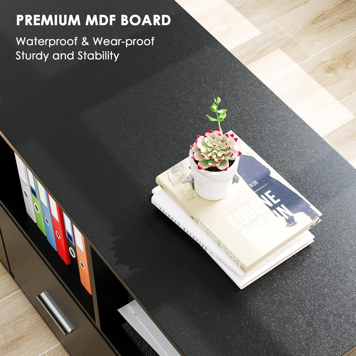 Black Wood Lateral File Cabinet with Lock V333412