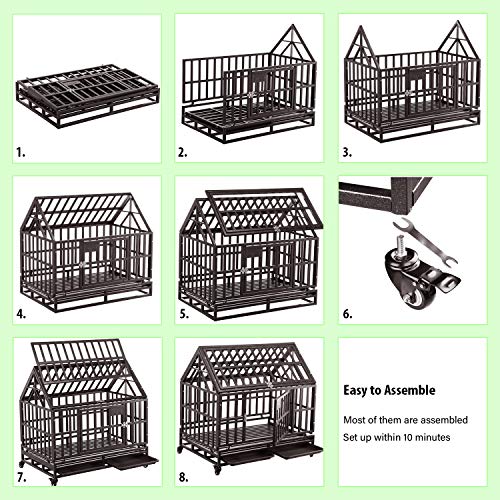 Brown Heavy Duty Dog Cage Crate Kennel with Four Wheels 38 inch I7020