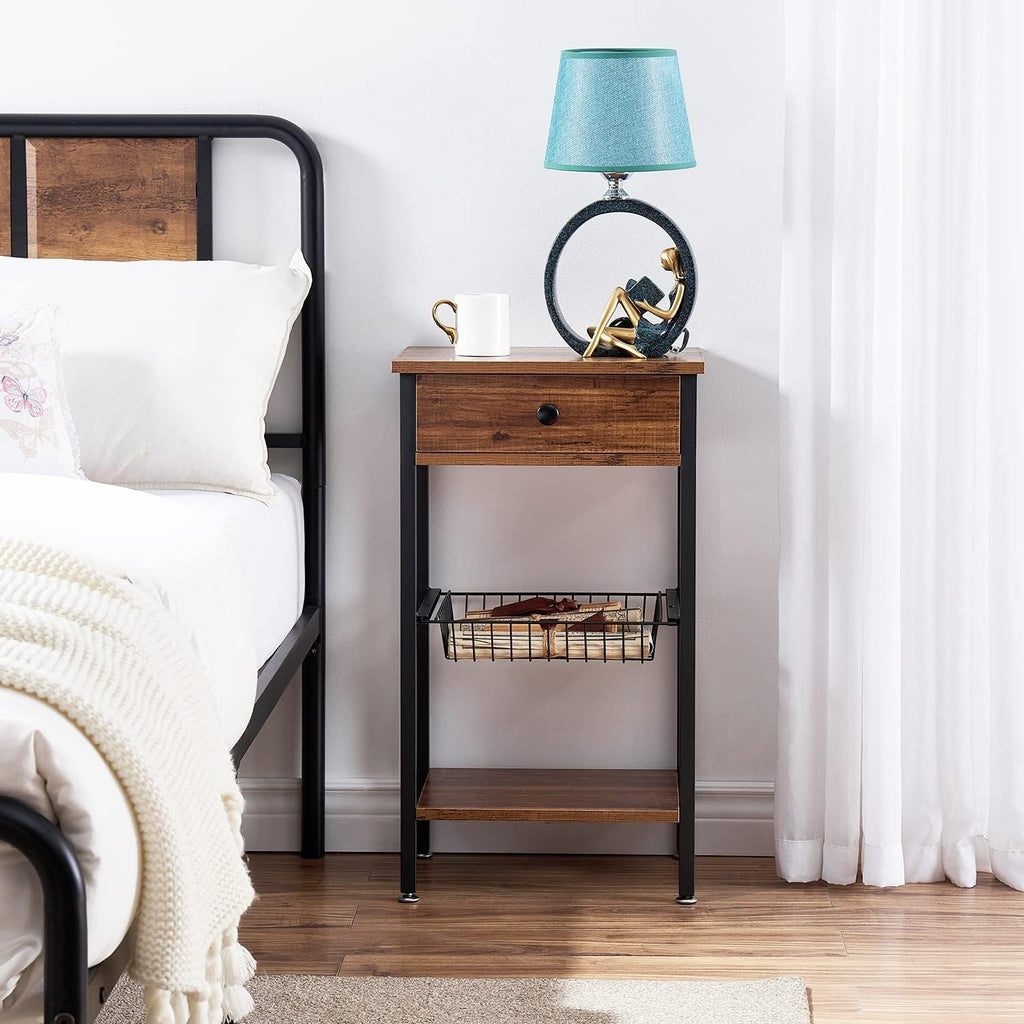 Brown Tall Side Table with Basket C661