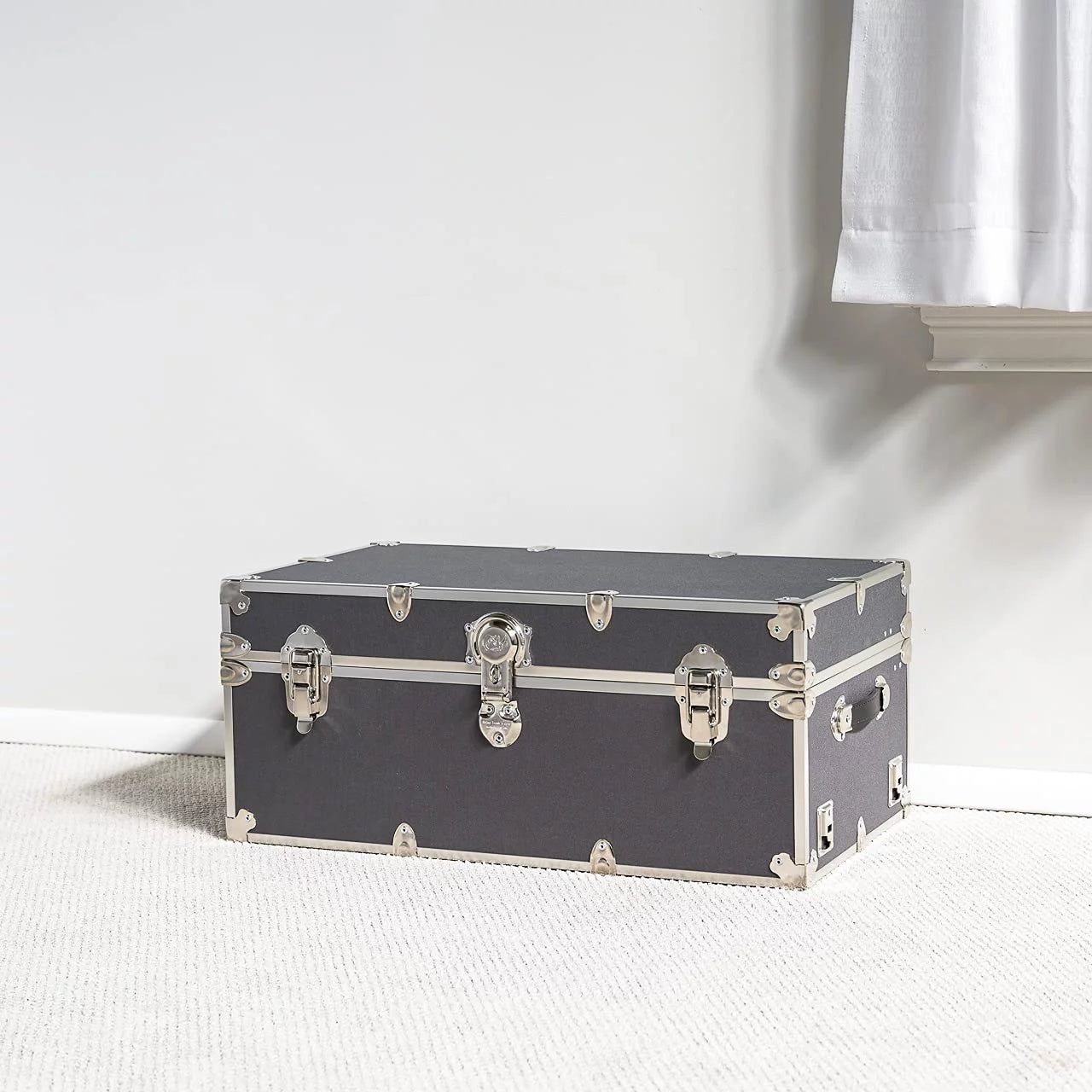 Large Leather Embossed Vinyl Trunk 32"x18"x14" Forest Green S771384