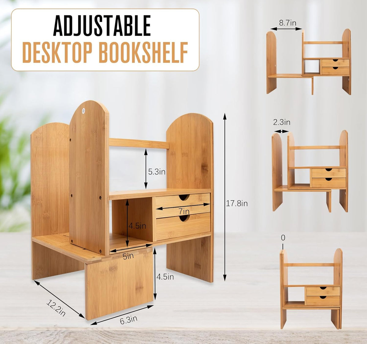 Bamboo Desktop Bookshelf Organizer Q400