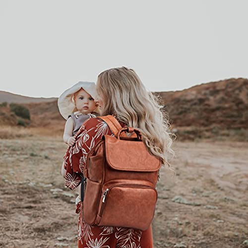 Brown Waterproof Large Leather Diaper Bag Backpack with Changing Mat T60930