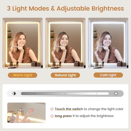 White Vanity Desk with Touch Screen Mirror and Lights, 6 Drawers N237208