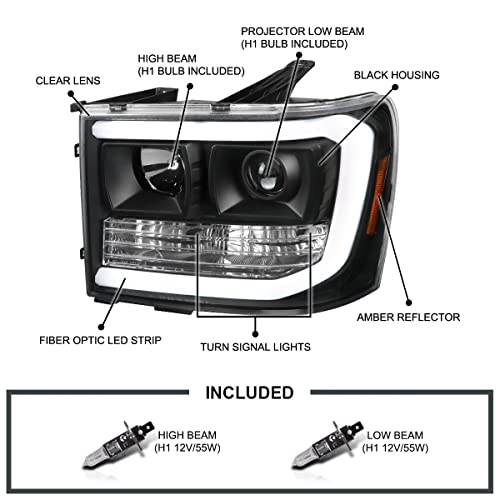 LED Light Bar Chrome Housing Projector Headlights for GMC Sierra 1500 2500HD 3500HD Left Right Pair Headlamps Assembly R4309