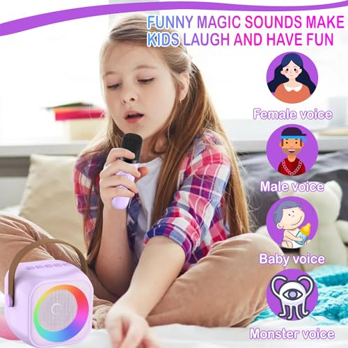 Mini Karaoke Machine with 2 Wireless Microphone & LED Lights R608