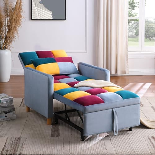 3-in-1 Convertible Chair Bed, 31.5 Inch Pull Out Sofa Bed with Adjustable Backrest, Solid Wood Feet D168341