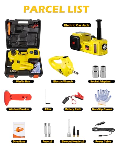 5 Ton 12V Electric Car Jack with E-Impact Wrench, Tire Inflator Pump and LED Light A124