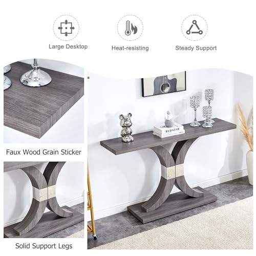 55 inch Gray Console Table with Geometric Base V845420