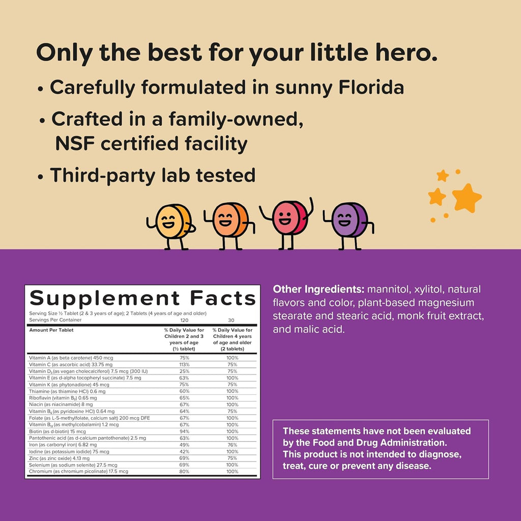 60 Sugar-Free Melty Tabs Kids Multivitamin with Iron Q4823