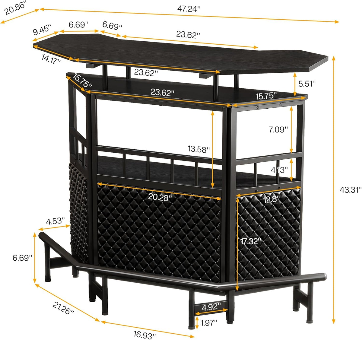 Black 4 Tier Bar Cabinet with Stemware Rack K2116