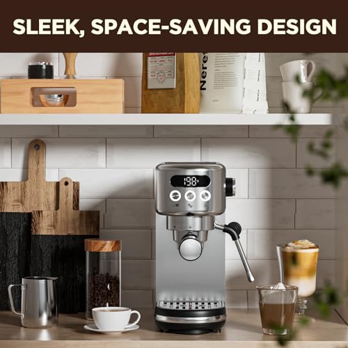 20 Bar Espresso Machine with LED Display & Milk Frother Stainless Steel W451