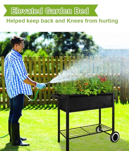 Black Raised Garden Bed with Legs on Wheels T300