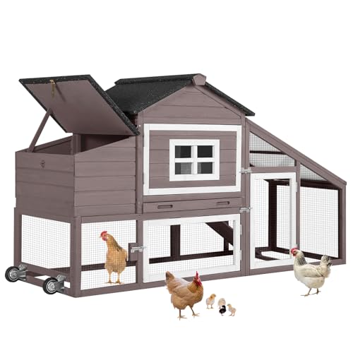 Red with White Wooden Chicken Coop with Wheels Z115328