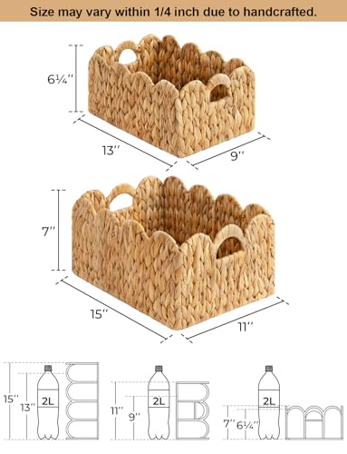 Scalloped Wicker Basket with Handles, Set of 2 W48554