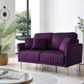 Purple Velvet Round Arm Loveseat Sofa with 2 Throw Pillows G47074