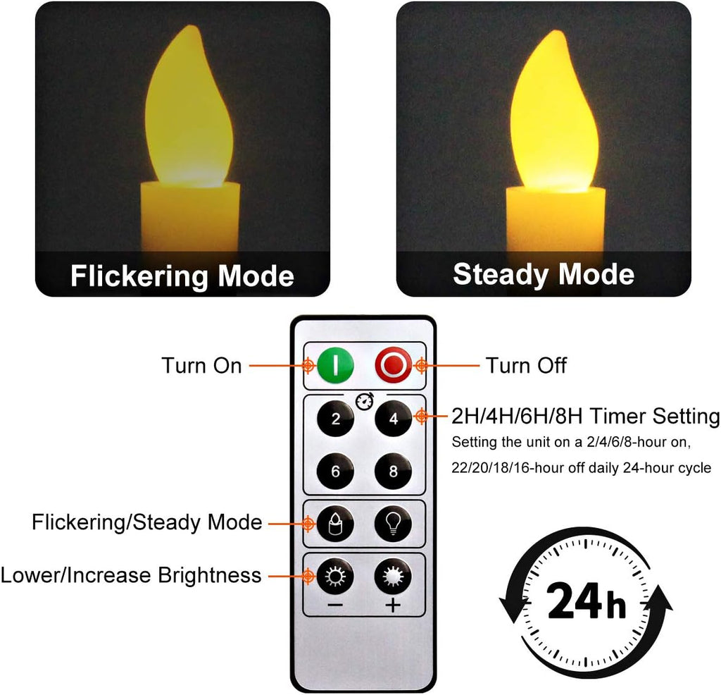 6 Set Gold LED Flameless Taper Candles with Timer C470