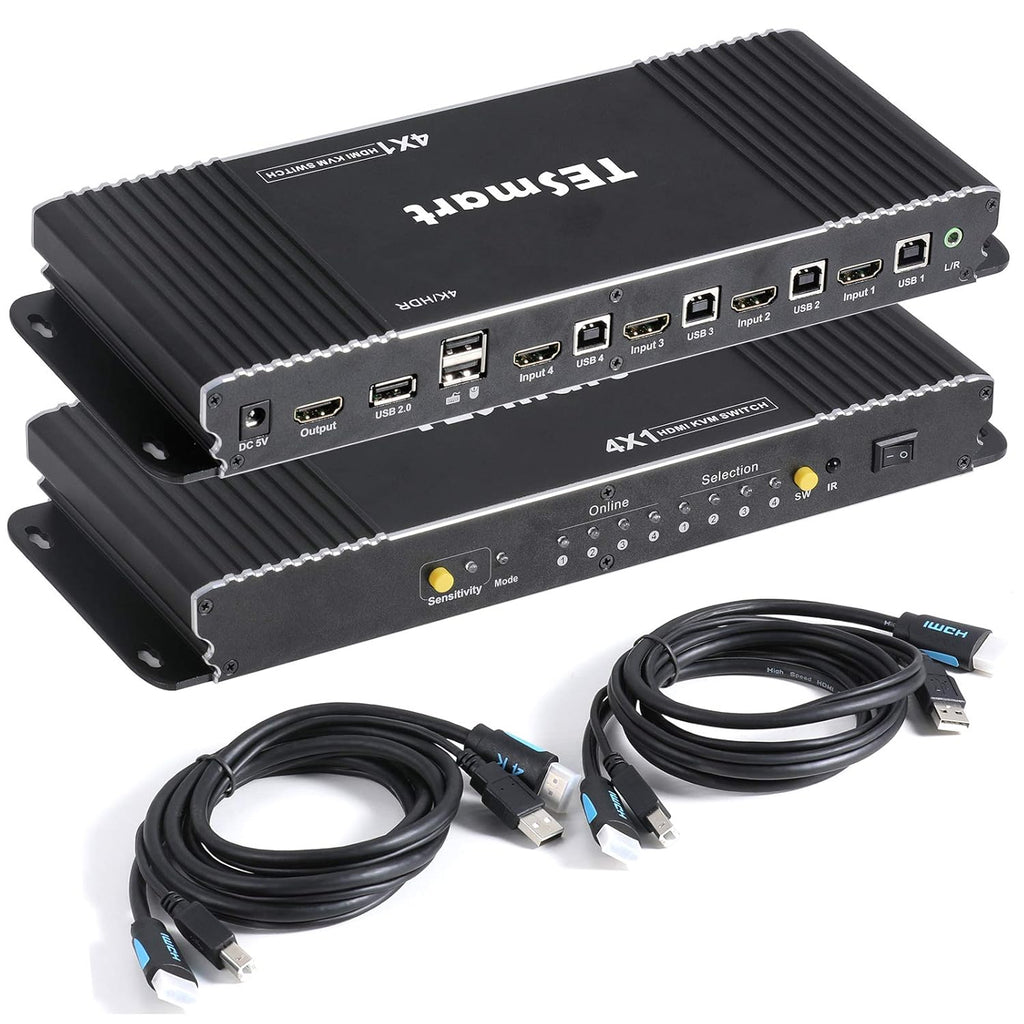 HDMI KVM Switch 4 Port 4K@60Hz Ultra HD 4x1 with 2 Pcs 5ft KVM Cables Black Q696348