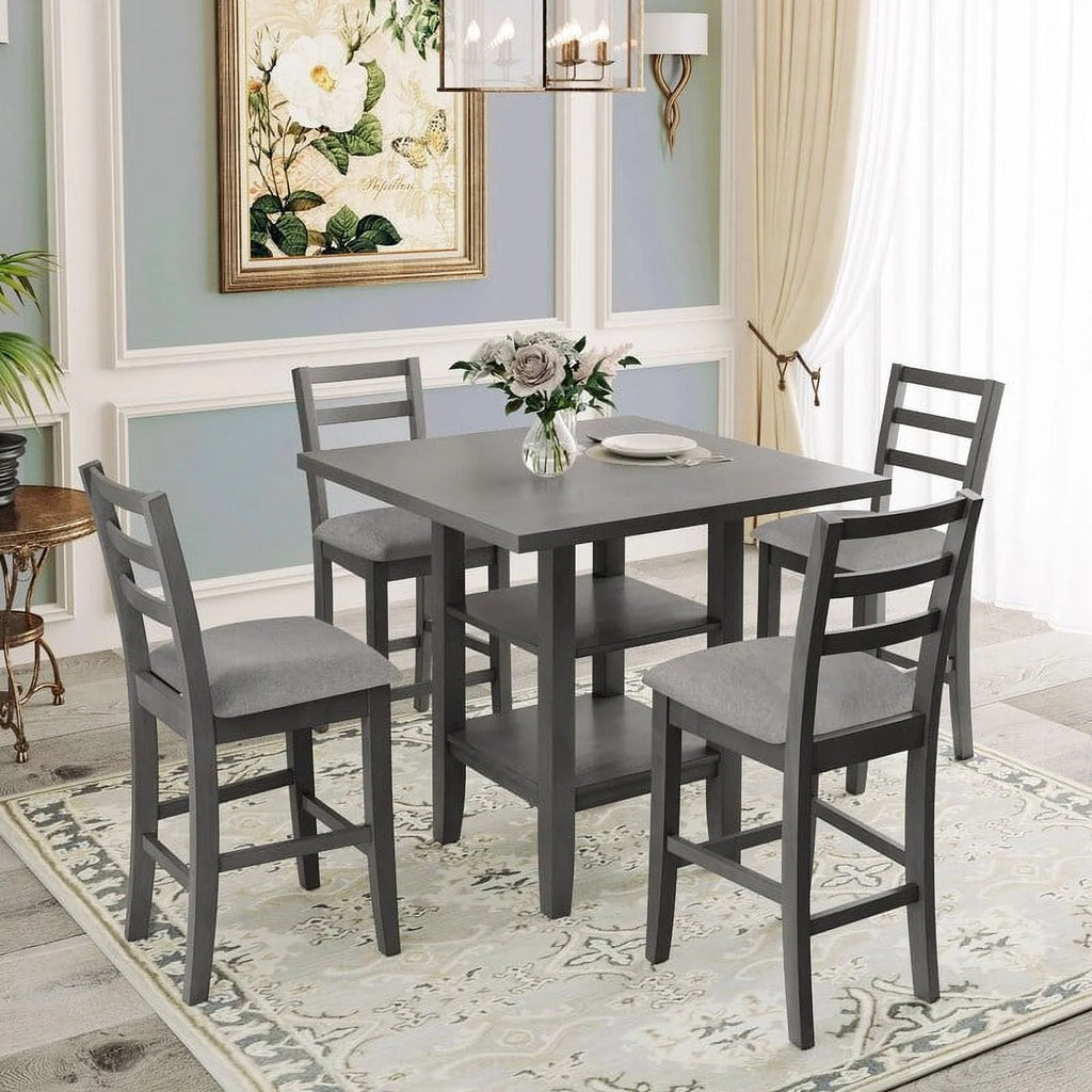 Espresso Square Dining Table Set of 4 with 4 Upholstered Chairs H65298