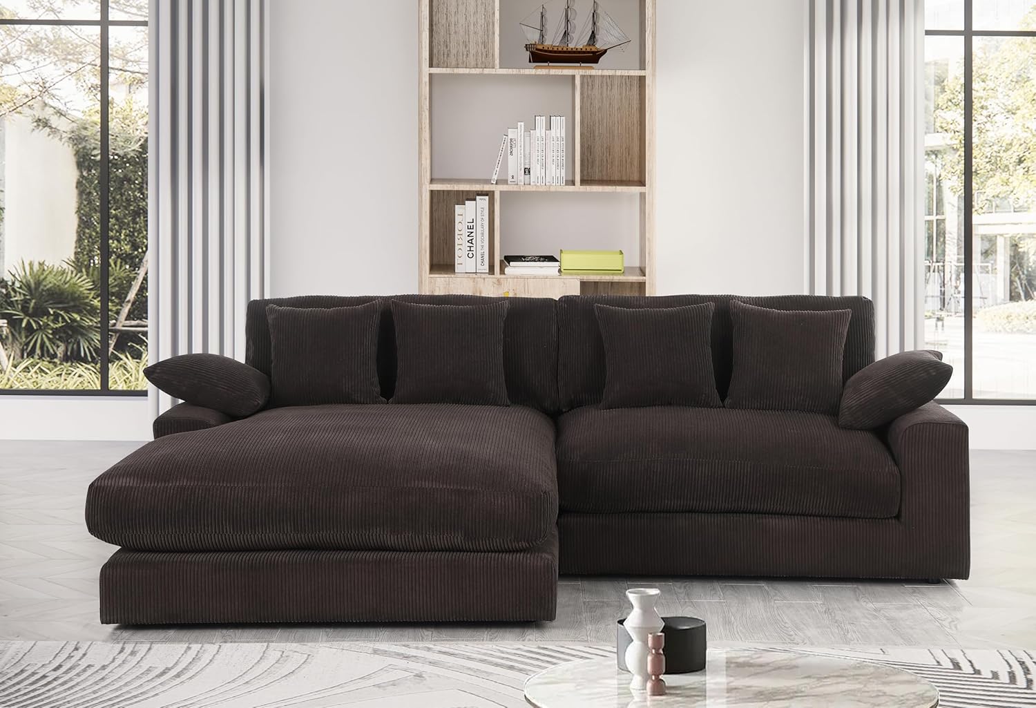 Oversized Corduroy L Shaped Sectional Sofa with Chaise Lounge E691