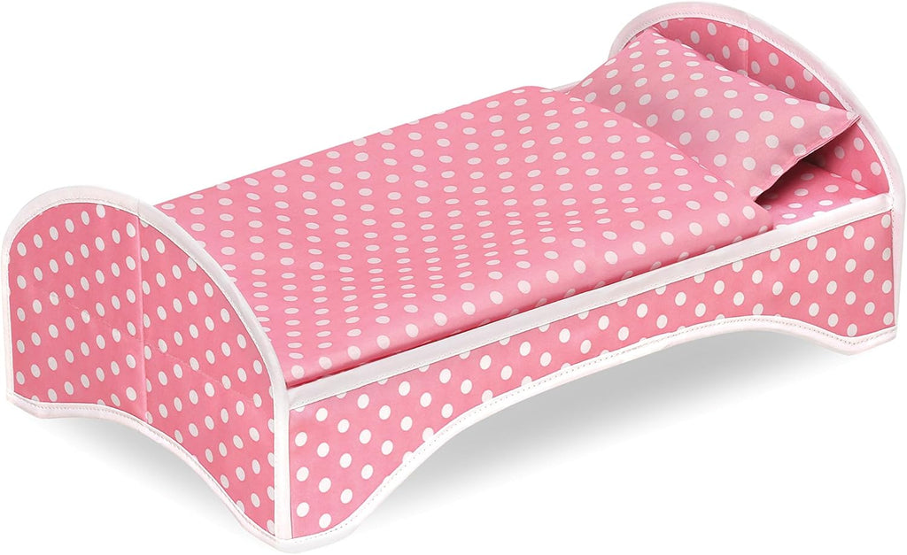 Pink Polka Dot Doll Trolley Travel Carrier with Rocking Bed and Bedding C8239