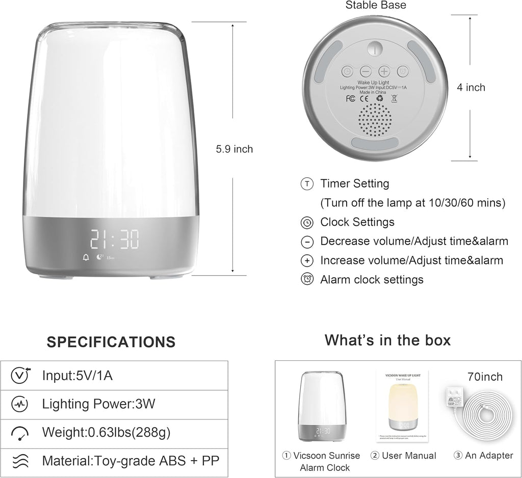 Dimmable Touch Sunrise Alarm Clock with 6 RGB Colors 5 Nature Sounds K171