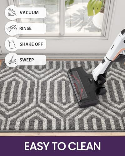 Non Slip Washable Entry Doormat, 35"X59", Grey Q611