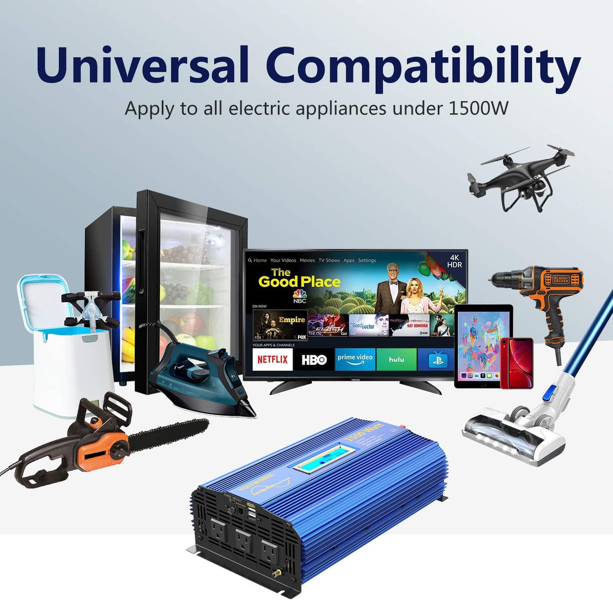 1500W Pure Sine Wave Power Inverter DC 12v to AC 110V-120V with Remote Control LCD Display O291