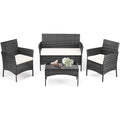 Black 4 Piece Outdoor Wicker Patio Furniture Set with Coffee Table and Sofa Q525845