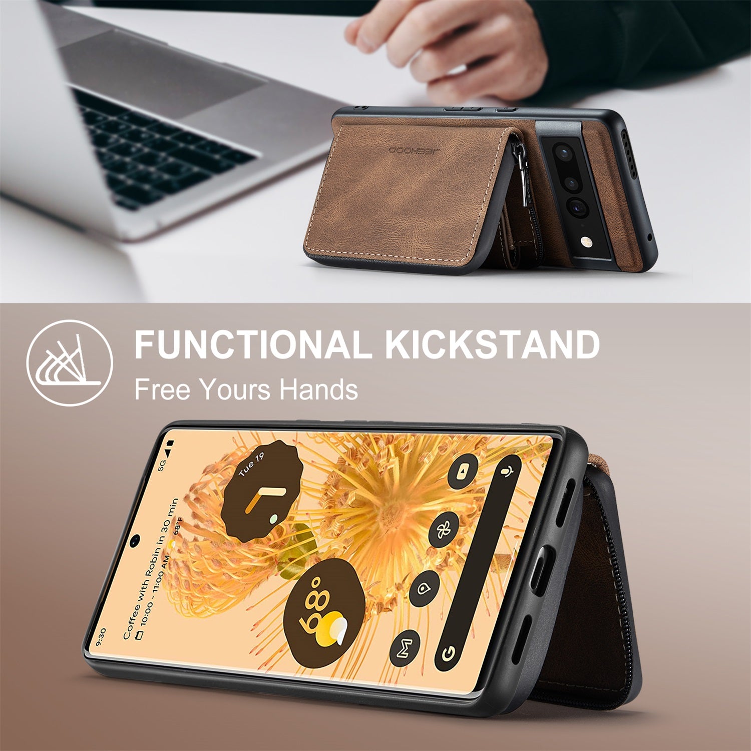 Brown Wallet Case for Google Pixel Fold 5G with Screen Protector J962260