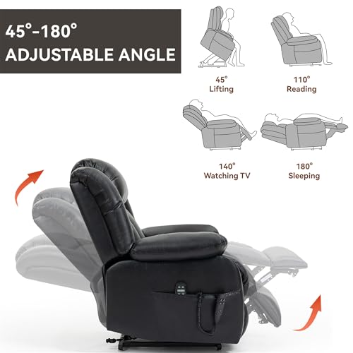 Electric Power Lift Recliner Chair with Genuine Leather Upholstery (Black) V222