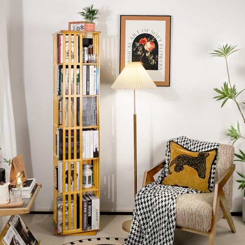 Walnut 6 Tier Bamboo Rotating Bookshelf E80129
