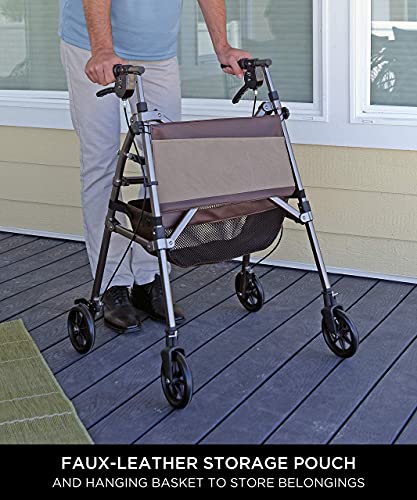 Short Foldable 4-Wheel Rolling Walker with Seat and Locking Brakes J877697