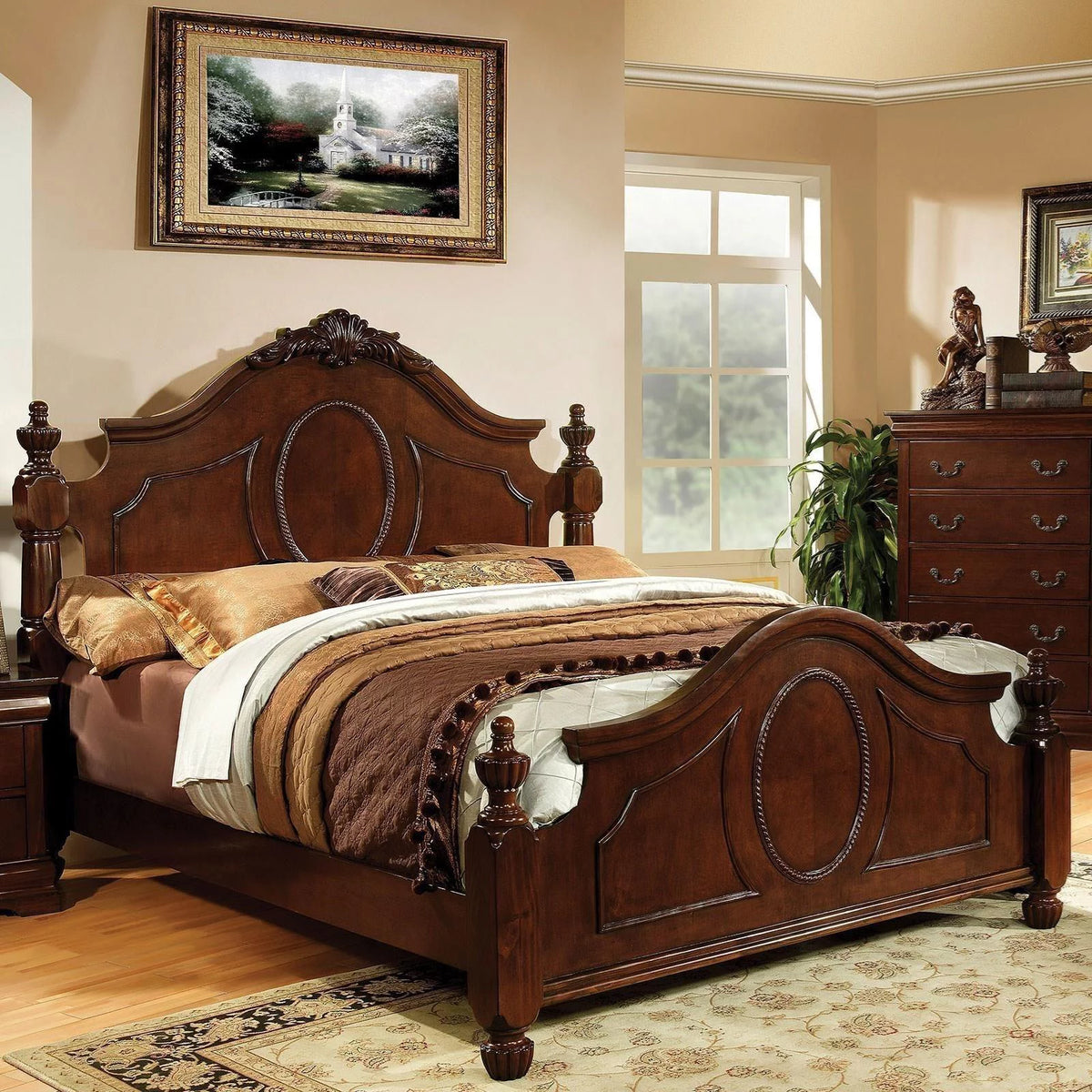 Brown Cherry Solid Wood Queen Bedroom Set 6pcs G1617