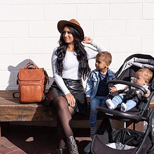 Brown Waterproof Large Leather Diaper Bag Backpack with Changing Mat T60930