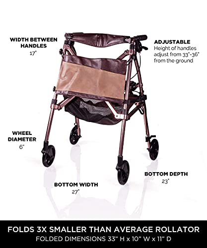 Short Foldable 4-Wheel Rolling Walker with Seat and Locking Brakes J877697