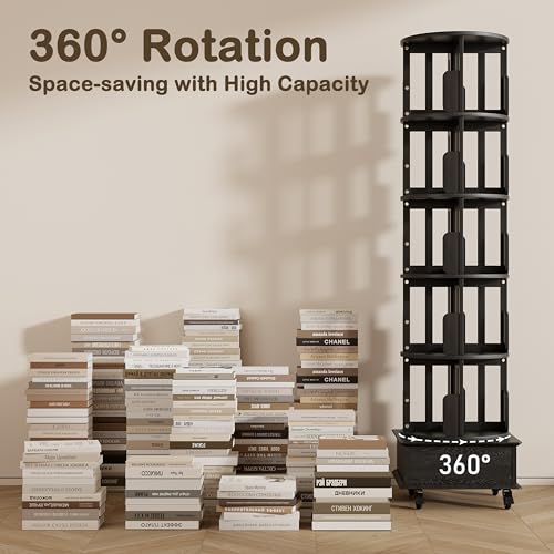Black 5-Tier Rotating Book Shelf with Drawer Z518506
