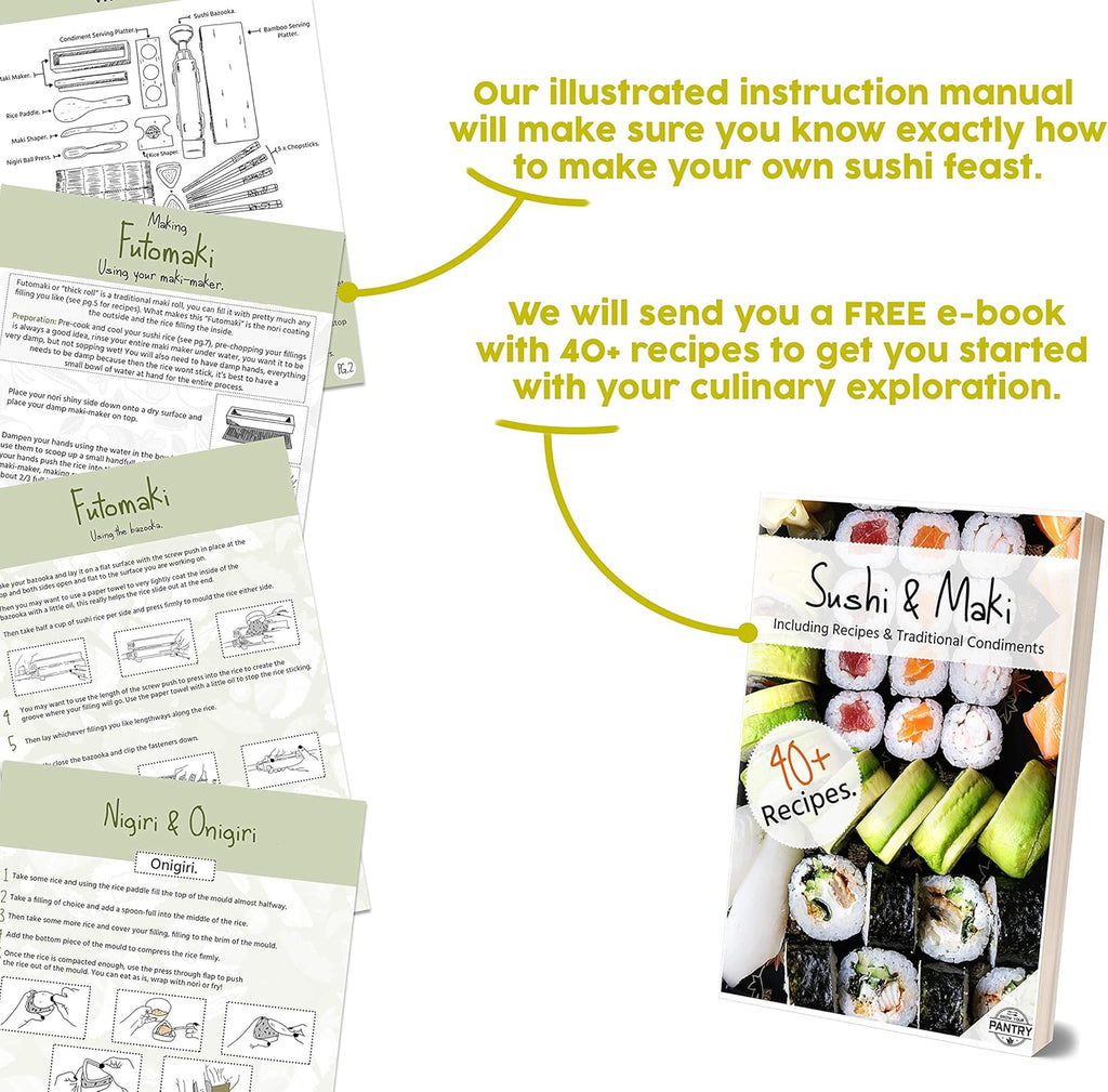 Bamboo Sushi Making Kit with Maki Maker, Sushi Mat, Onigiri Mold Set, Sushi Plate, Chopstick Set, Rice Paddle R149828