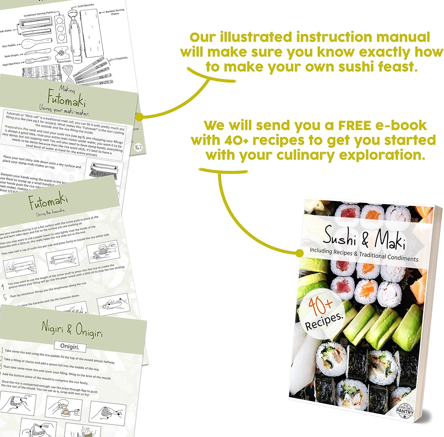 Bamboo Sushi Making Kit with Maki Maker, Sushi Mat, Onigiri Mold Set, Sushi Plate, Chopstick Set, Rice Paddle R149828