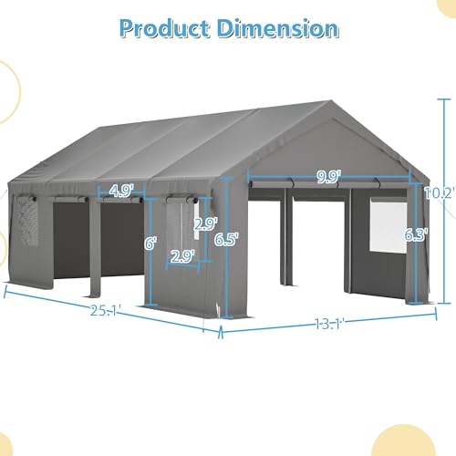 Carport 20x12ft Portable Garage with Roll-up Ventilated Windows & Removable Sidewalls F119708