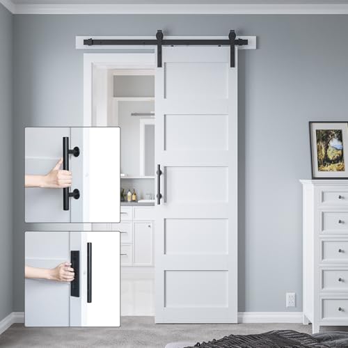 White 5 Panel Sliding Barn Door with 6ft Hardware Kit T48970