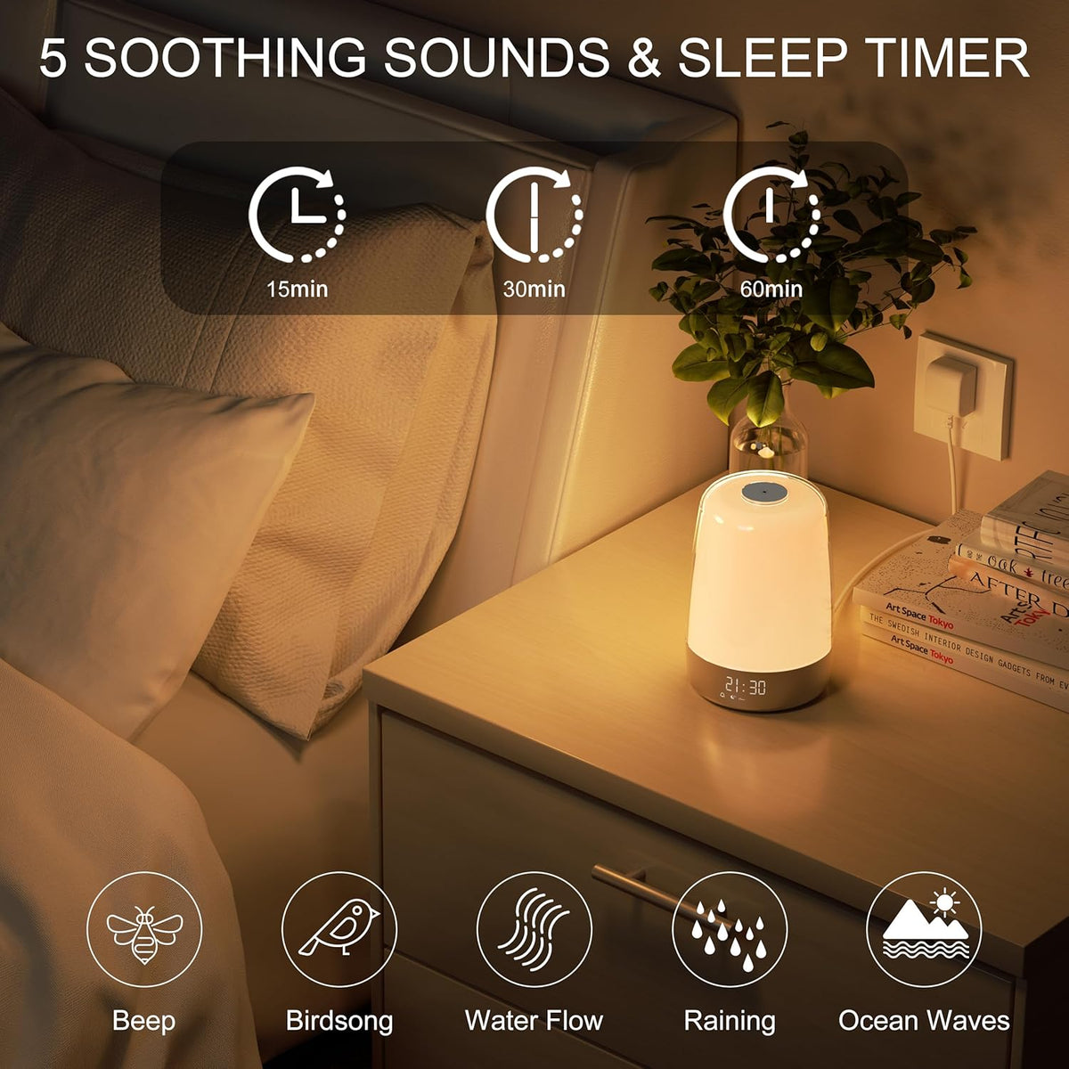 Dimmable Touch Sunrise Alarm Clock with 6 RGB Colors 5 Nature Sounds K171