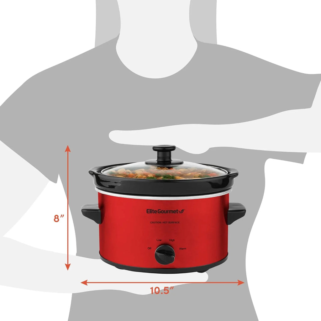 Metallic Red 2 Quart Electric Slow Cooker with Glass Lid C932