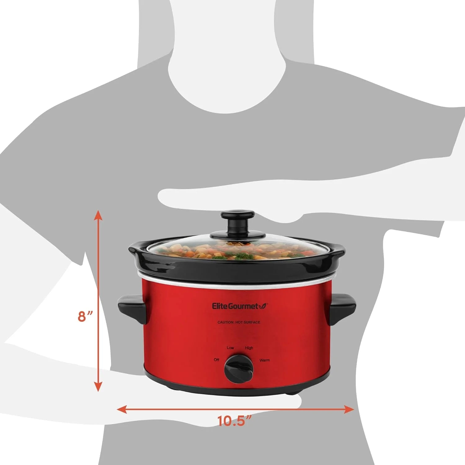 Metallic Red 2 Quart Electric Slow Cooker with Glass Lid C932