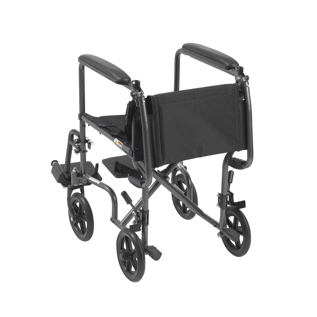 Lightweight Steel Transport Wheelchair, Fixed Full Arms, 19" Seat O5405