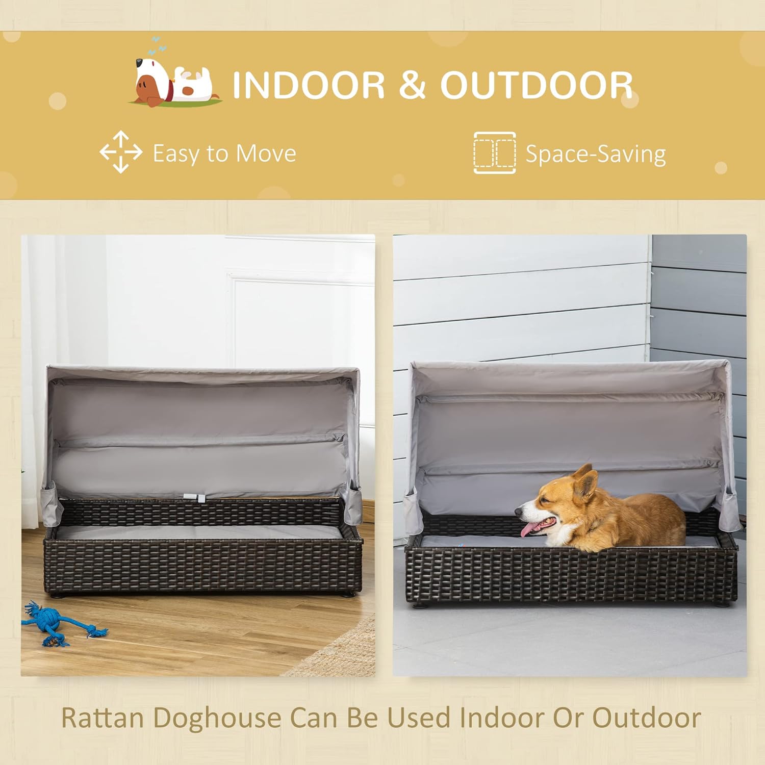 Elevated Rattan Pet Sofa with Waterproof Cushion O904
