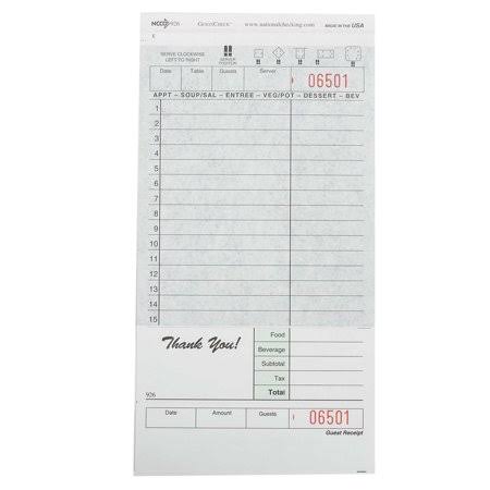 Carbon Backed Guest Check Board - 2 Part Green, 15 Line, 4.20 x 8.25 inch - 2500 per CASE V229